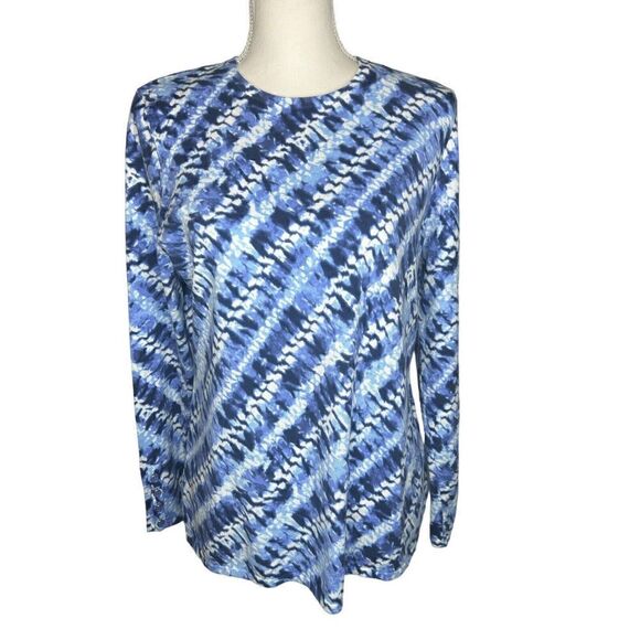J. McLaughlin Lenny Sweater Women's Size L Blue Tie Dye Print Button Cuff NWOT! - Picture 1 of 6